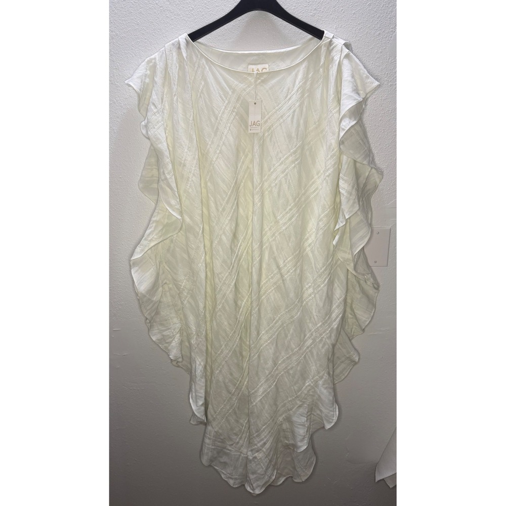 JAG White Textured Ruffle Sleeve Kaftan Beach Cover Up Dress NWT M/L